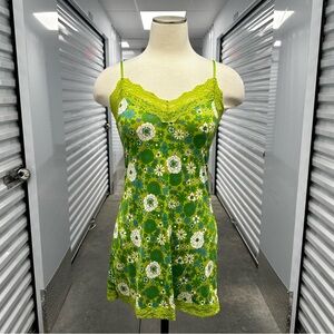 Daze Dayz green floral flower power mini nightgown slip dress 1